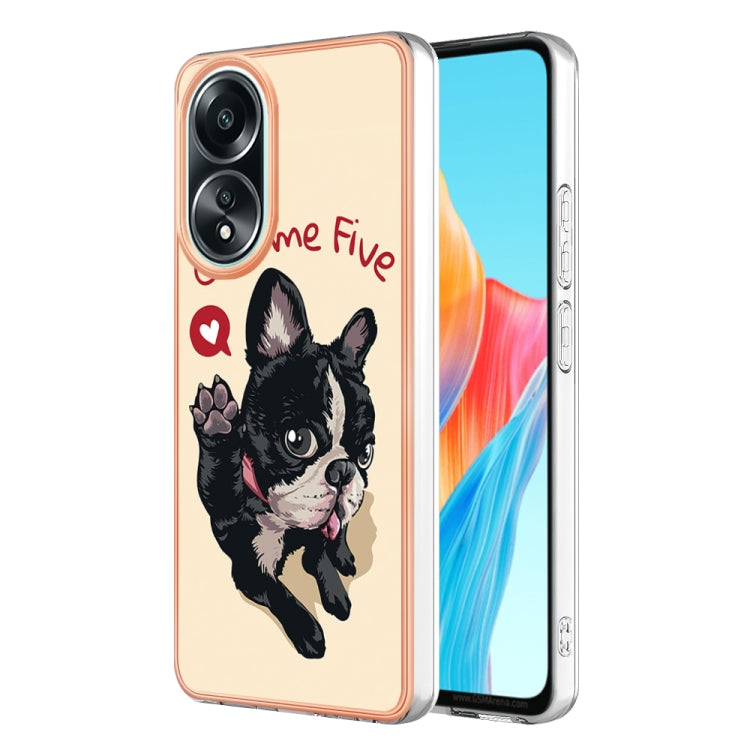 For OPPO A58 4G Electroplating Marble Dual-side IMD Phone Case(Lucky Dog) - OPPO Cases by PMC TechLife | Online Shopping South Africa | PMC TechLife | Buy Now Pay Later Mobicred