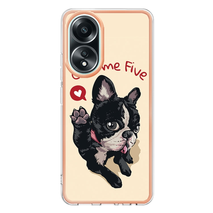 For OPPO A58 4G Electroplating Marble Dual-side IMD Phone Case(Lucky Dog) - OPPO Cases by PMC TechLife | Online Shopping South Africa | PMC TechLife | Buy Now Pay Later Mobicred