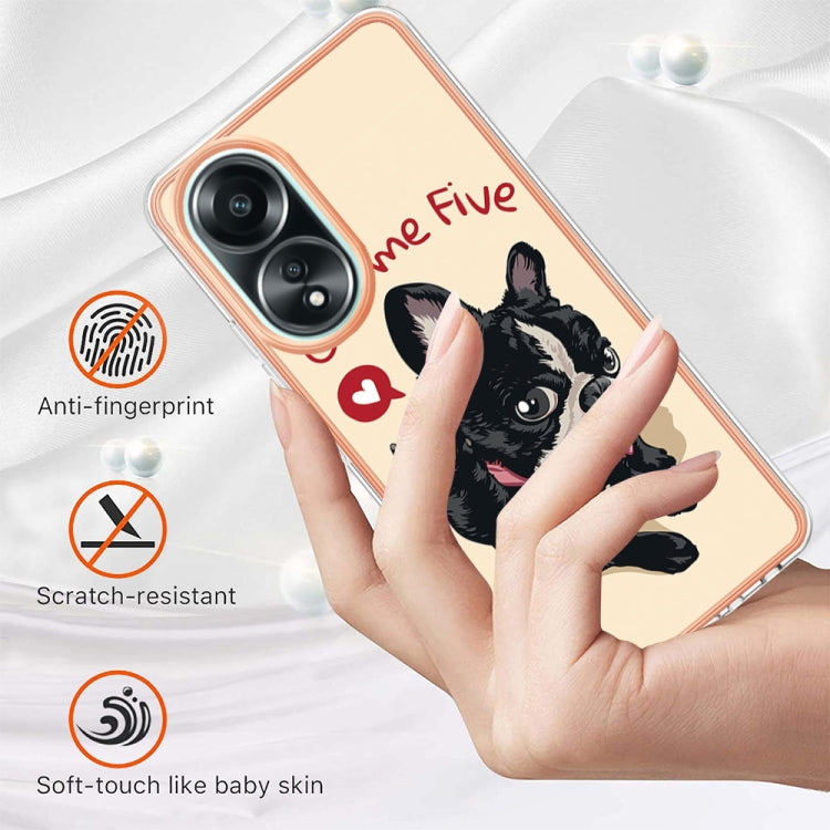 For OPPO A58 4G Electroplating Marble Dual-side IMD Phone Case(Lucky Dog) - OPPO Cases by PMC TechLife | Online Shopping South Africa | PMC TechLife | Buy Now Pay Later Mobicred