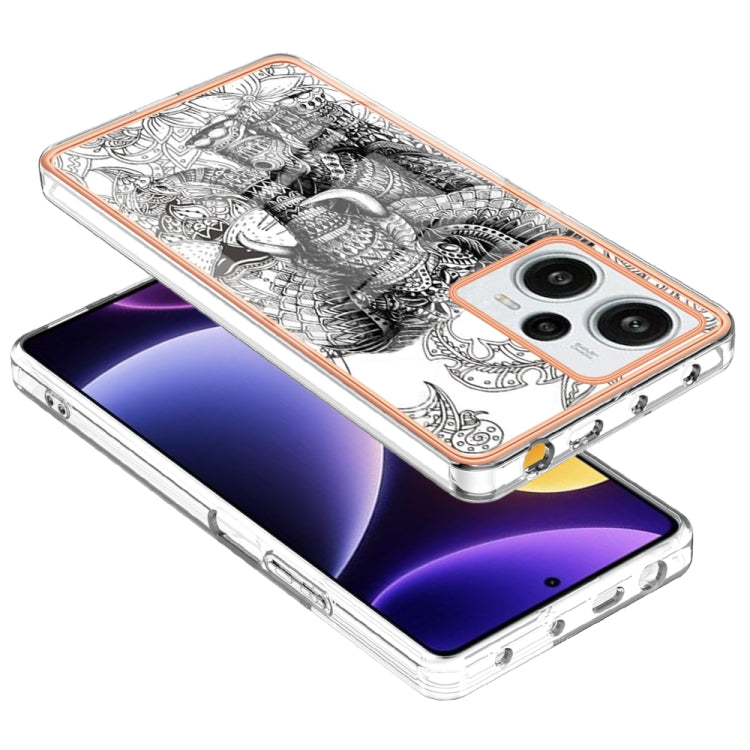 For Xiaomi Poco F5 / Redmi Note 12 Turbo Electroplating Marble Dual-side IMD Phone Case(Totem Elephant) - Xiaomi Cases by PMC TechLife | Online Shopping South Africa | PMC TechLife | Buy Now Pay Later Mobicred