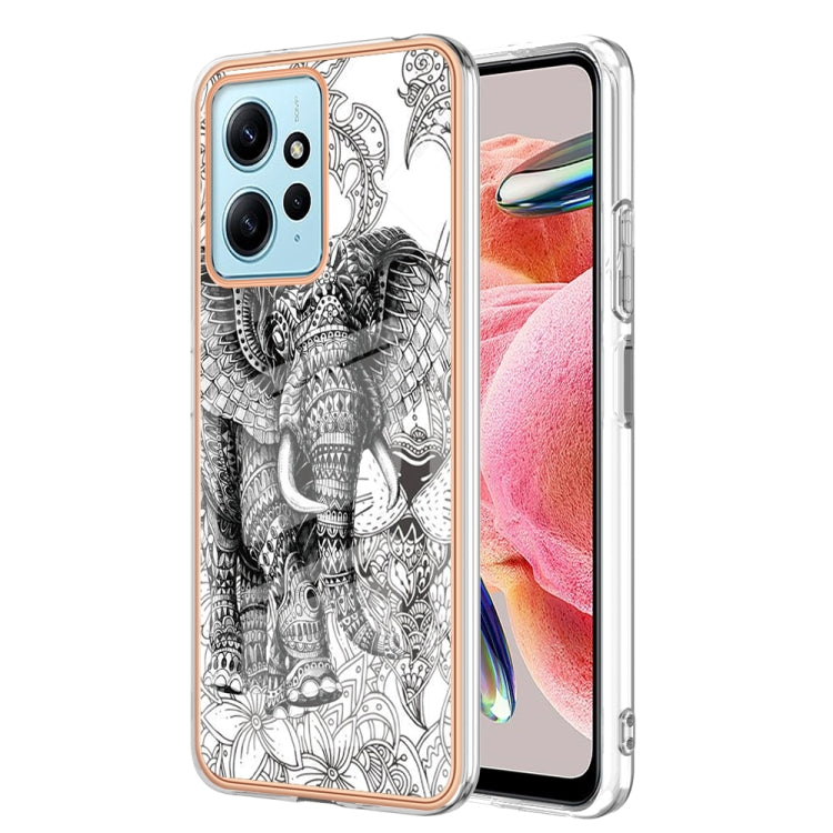 For Xiaomi Redmi Note 12 4G Electroplating Marble Dual-side IMD Phone Case(Totem Elephant) - Xiaomi Cases by PMC TechLife | Online Shopping South Africa | PMC TechLife | Buy Now Pay Later Mobicred