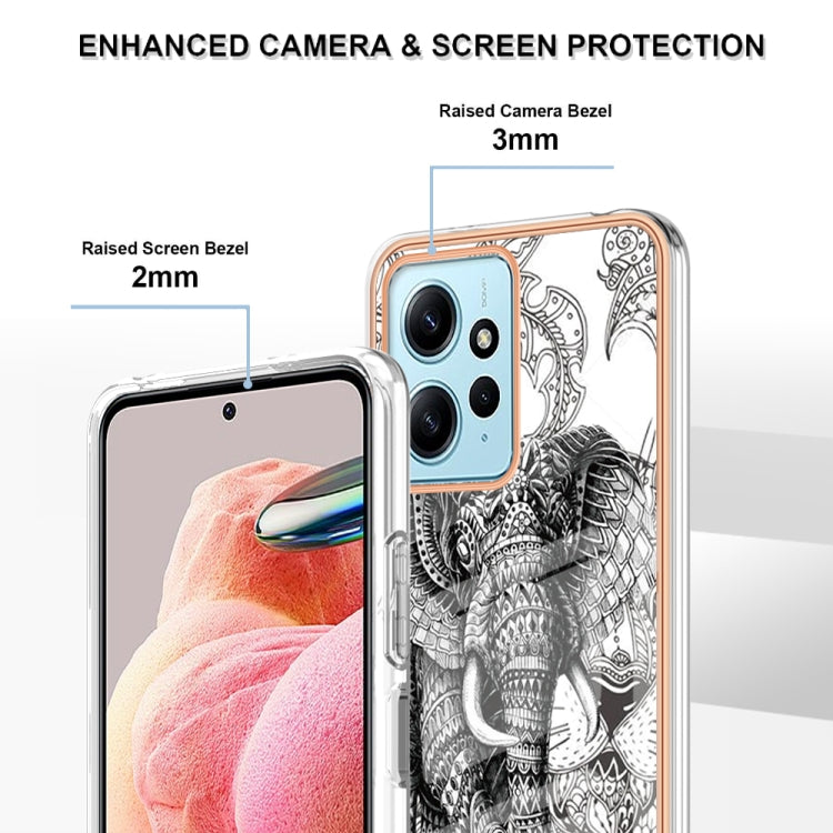 For Xiaomi Redmi Note 12 4G Electroplating Marble Dual-side IMD Phone Case(Totem Elephant) - Xiaomi Cases by PMC TechLife | Online Shopping South Africa | PMC TechLife | Buy Now Pay Later Mobicred