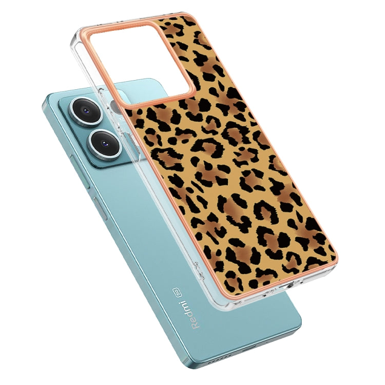 For Xiaomi Redmi Note 13 5G Electroplating Marble Dual-side IMD Phone Case(Leopard Print) - Note 13 Cases by PMC TechLife | Online Shopping South Africa | PMC TechLife | Buy Now Pay Later Mobicred