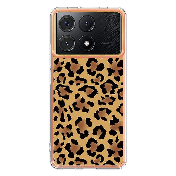 For Xiaomi Poco X6 Pro / Redmi K70E Electroplating Marble Dual-side IMD Phone Case(Leopard Print) - Xiaomi Cases by PMC TechLife | Online Shopping South Africa | PMC TechLife | Buy Now Pay Later Mobicred