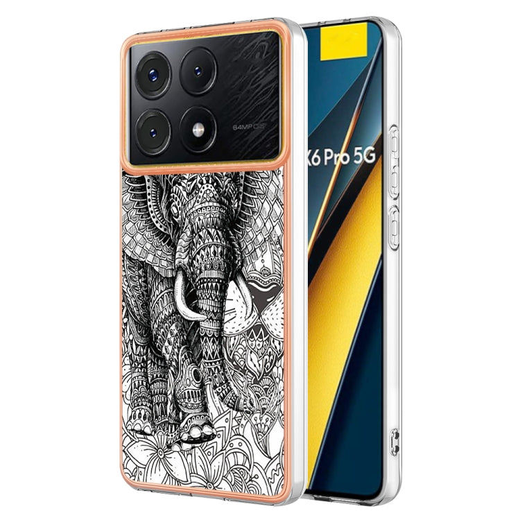For Xiaomi Poco X6 Pro / Redmi K70E Electroplating Marble Dual-side IMD Phone Case(Totem Elephant) - K70E Cases by PMC TechLife | Online Shopping South Africa | PMC TechLife | Buy Now Pay Later Mobicred