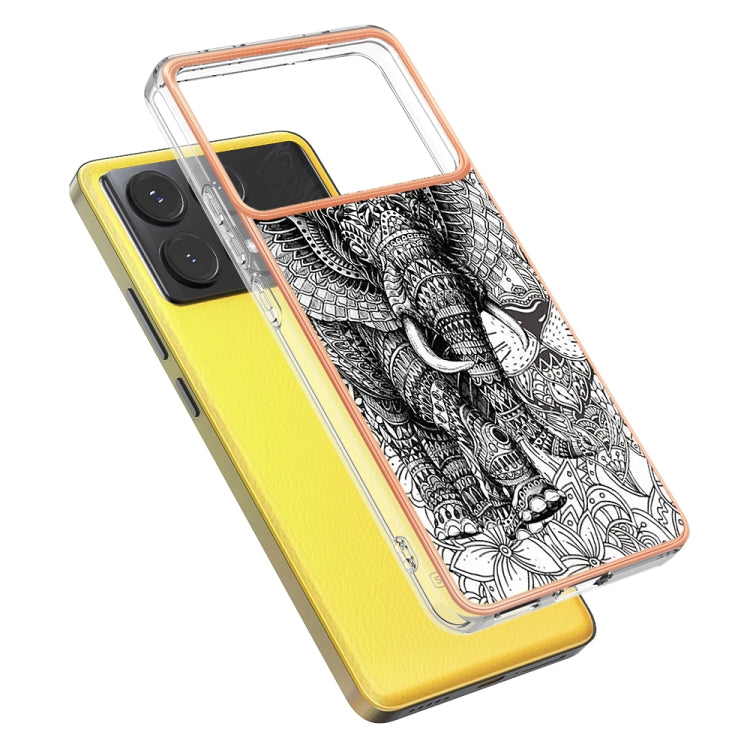 For Xiaomi Poco X6 Pro / Redmi K70E Electroplating Marble Dual-side IMD Phone Case(Totem Elephant) - K70E Cases by PMC TechLife | Online Shopping South Africa | PMC TechLife | Buy Now Pay Later Mobicred