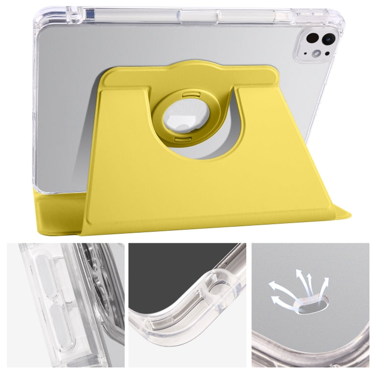 For iPad Pro 13 2024 Clear Acrylic 360 Rotation Detachable Leather Tablet Case(Yellow) - iPad Pro 13 2024 Cases by PMC TechLife | Online Shopping South Africa | PMC TechLife | Buy Now Pay Later Mobicred