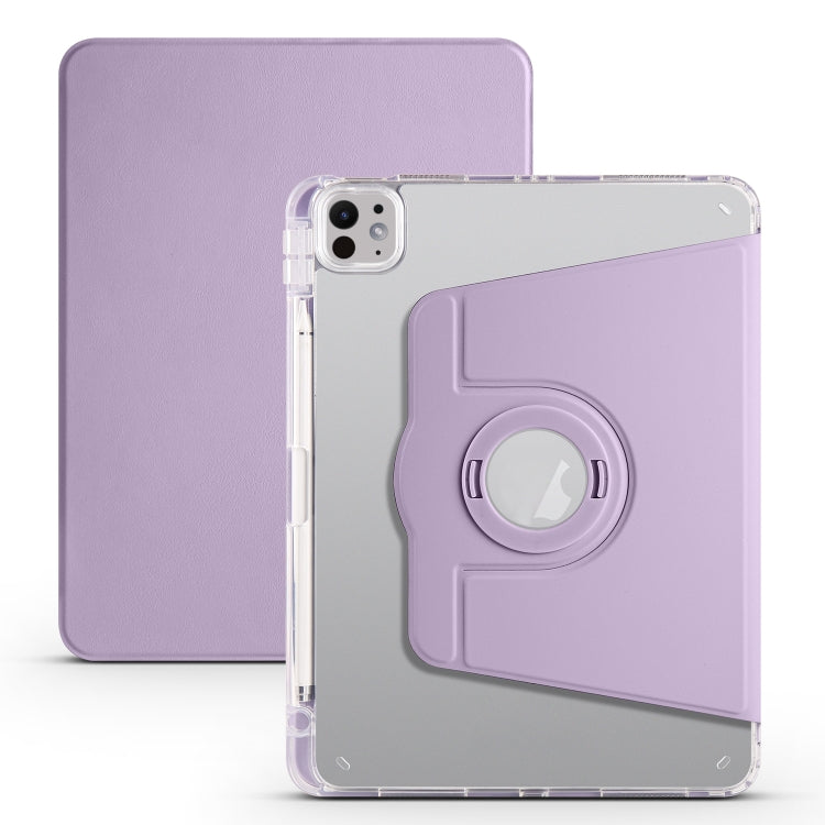 For iPad Pro 13 2024 Clear Acrylic 360 Rotation Detachable Leather Tablet Case(Light Purple) - iPad Pro 13 2024 Cases by PMC TechLife | Online Shopping South Africa | PMC TechLife | Buy Now Pay Later Mobicred