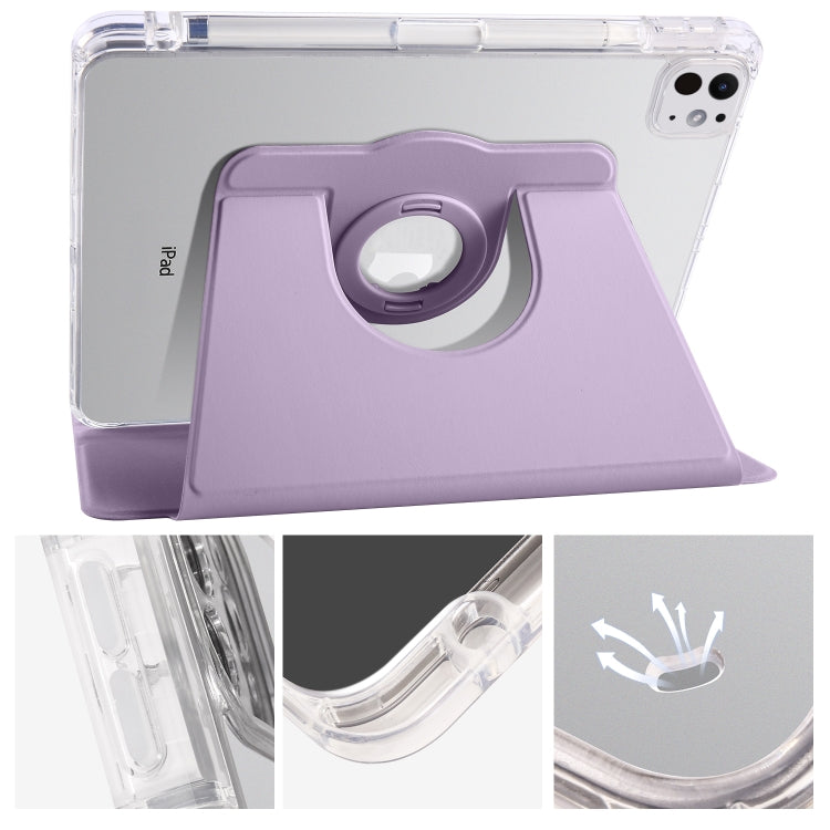 For iPad Pro 13 2024 Clear Acrylic 360 Rotation Detachable Leather Tablet Case(Light Purple) - iPad Pro 13 2024 Cases by PMC TechLife | Online Shopping South Africa | PMC TechLife | Buy Now Pay Later Mobicred