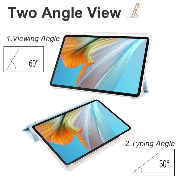 For Honor Pad 8 3-folding Transparent TPU Smart Leather Tablet Case(Ice Blue) - Honor by PMC TechLife | Online Shopping South Africa | PMC TechLife | Buy Now Pay Later Mobicred