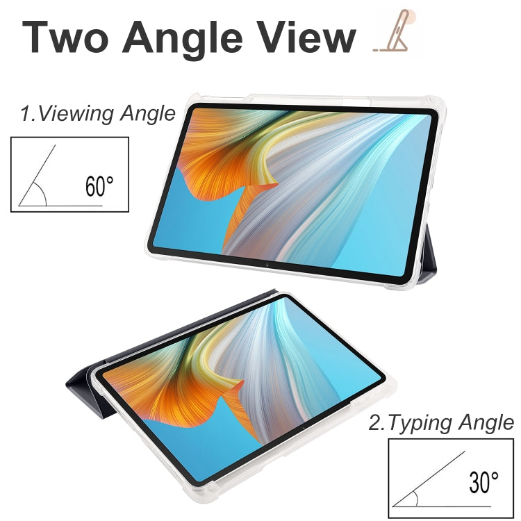 For Honor Pad 8 3-folding Transparent TPU Smart Leather Tablet Case(Black) - Honor by PMC TechLife | Online Shopping South Africa | PMC TechLife | Buy Now Pay Later Mobicred