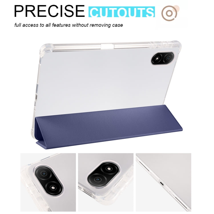 For Honor Pad V8 Pro 3-folding Transparent TPU Smart Leather Tablet Case(Dark Blue) - Honor by PMC TechLife | Online Shopping South Africa | PMC TechLife | Buy Now Pay Later Mobicred