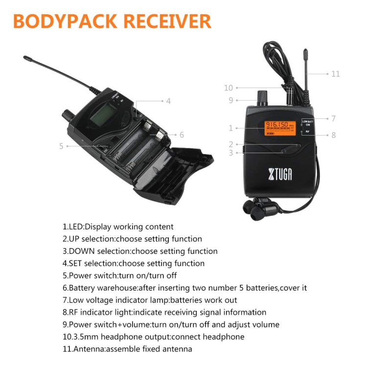 XTUGA RW2080 UHF Wireless Stage Singer In-Ear Monitor System 10 BodyPacks(US Plug) - Microphone by XTUGA | Online Shopping South Africa | PMc TechLife | Buy Now Pay Later Mobicred