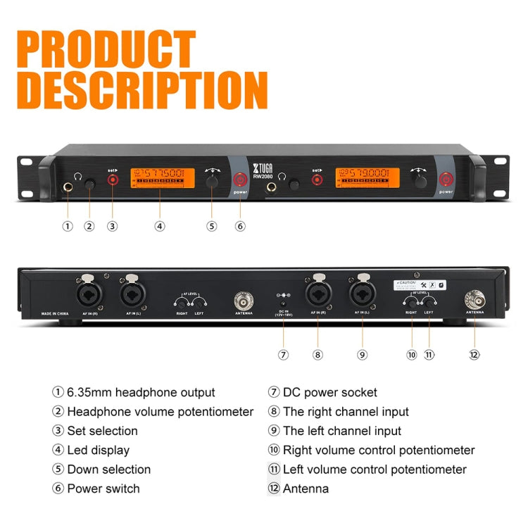 XTUGA RW2080 UHF Wireless Stage Singer In-Ear Monitor System 10 BodyPacks(US Plug) - Microphone by XTUGA | Online Shopping South Africa | PMc TechLife | Buy Now Pay Later Mobicred