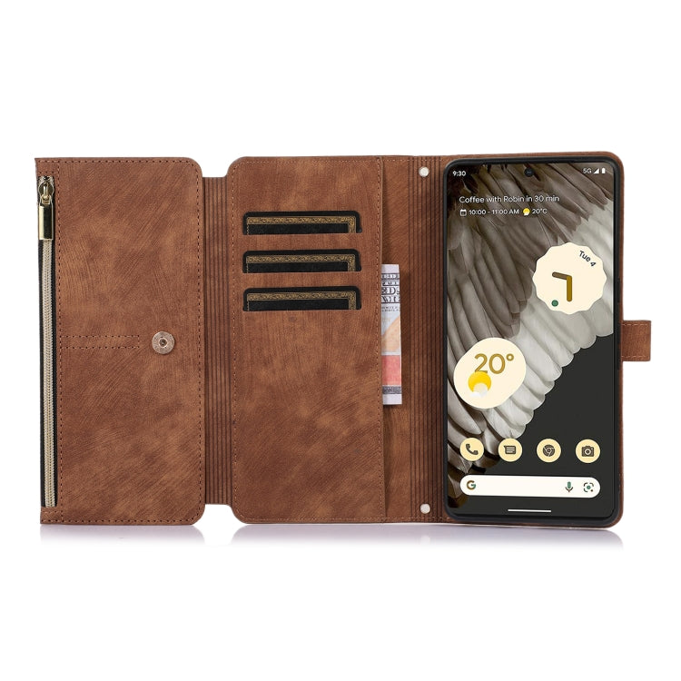 For Google Pixel 7 Pro Dream 9-Card Wallet Zipper Bag Leather Phone Case(Brown) - Google Cases by PMC TechLife | Online Shopping South Africa | PMC TechLife | Buy Now Pay Later Mobicred