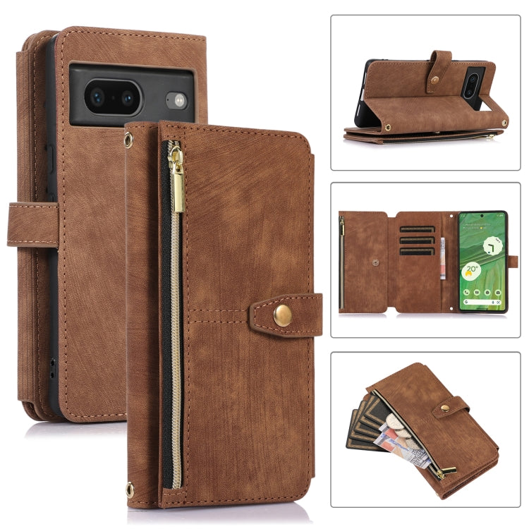 For Google Pixel 7 Dream 9-Card Wallet Zipper Bag Leather Phone Case(Brown) - Google Cases by PMC TechLife | Online Shopping South Africa | PMC TechLife | Buy Now Pay Later Mobicred