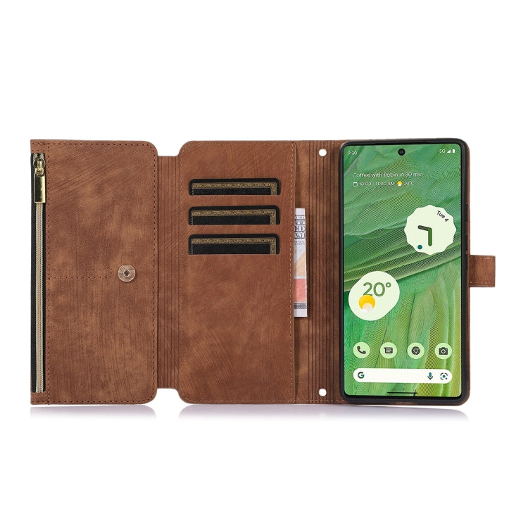 For Google Pixel 7 Dream 9-Card Wallet Zipper Bag Leather Phone Case(Brown) - Google Cases by PMC TechLife | Online Shopping South Africa | PMC TechLife | Buy Now Pay Later Mobicred