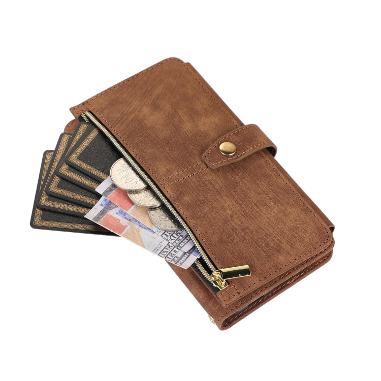 For Google Pixel 7 Dream 9-Card Wallet Zipper Bag Leather Phone Case(Brown) - Google Cases by PMC TechLife | Online Shopping South Africa | PMC TechLife | Buy Now Pay Later Mobicred