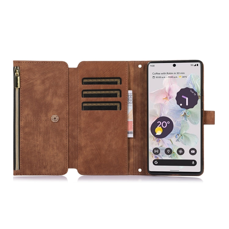 For Google Pixel 6a Dream 9-Card Wallet Zipper Bag Leather Phone Case(Brown) - Google Cases by PMC TechLife | Online Shopping South Africa | PMC TechLife | Buy Now Pay Later Mobicred