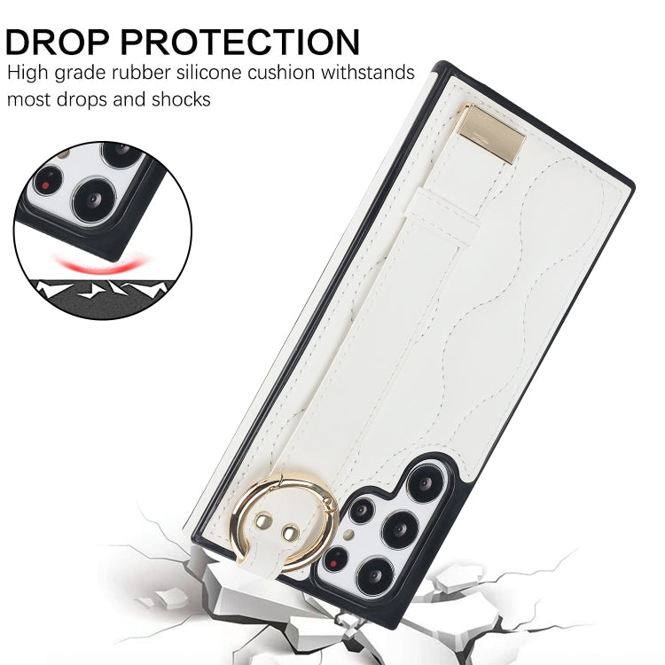 For Samsung Galaxy S22 Ultra Non-slip Full Coverage Ring PU Phone Case with Wristband(White) - Galaxy S22 Ultra 5G Cases by PMC TechLife | Online Shopping South Africa | PMC TechLife