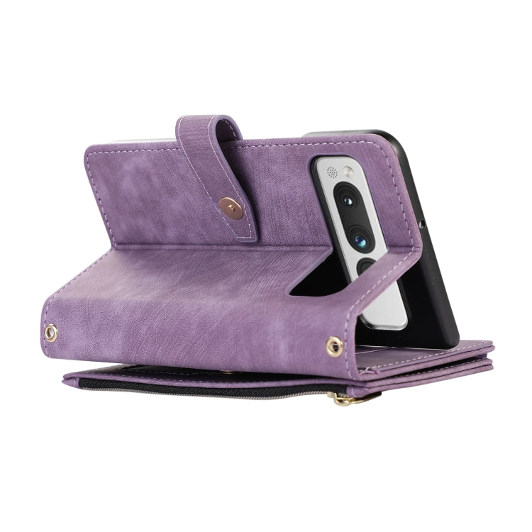 For Google Pixel Fold Dream 9-Card Wallet Zipper Bag Leather Phone Case(Purple) - Google Cases by PMC TechLife | Online Shopping South Africa | PMC TechLife | Buy Now Pay Later Mobicred