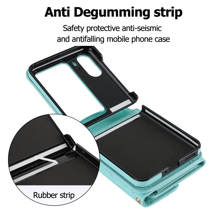 For OPPO Find N2 Flip Rhombic Texture Card Bag PU Phone Case with Long Lanyard(Mint Green) - Find N2 Flip Cases by PMC TechLife | Online Shopping South Africa | PMC TechLife