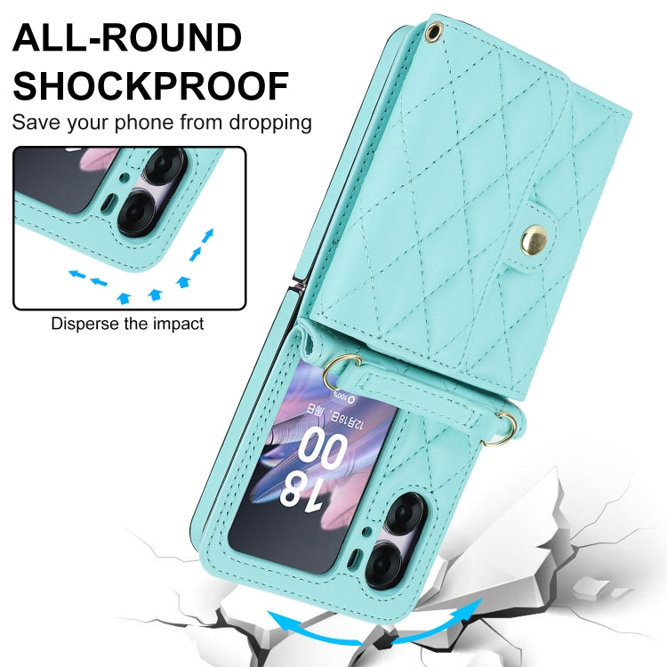 For OPPO Find N2 Flip Rhombic Texture Card Bag PU Phone Case with Long Lanyard(Mint Green) - Find N2 Flip Cases by PMC TechLife | Online Shopping South Africa | PMC TechLife