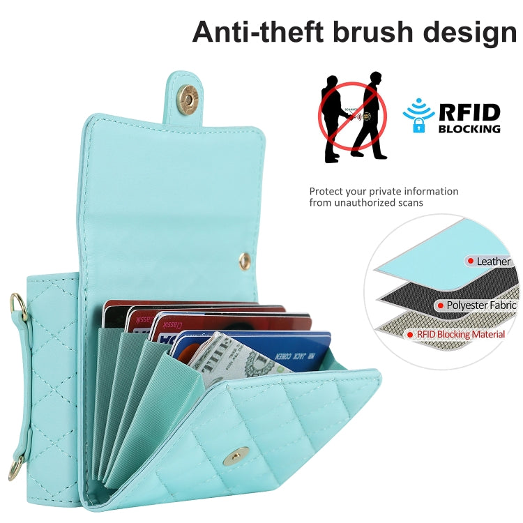 For OPPO Find N2 Flip Rhombic Texture Card Bag PU Phone Case with Long Lanyard(Mint Green) - Find N2 Flip Cases by PMC TechLife | Online Shopping South Africa | PMC TechLife