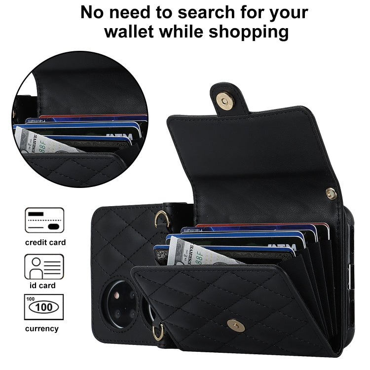 For Huawei P50 Pocket Rhombic Texture Card Bag PU Phone Case with Long Lanyard(Black) - Huawei Cases by PMC TechLife | Online Shopping South Africa | PMC TechLife | Buy Now Pay Later Mobicred