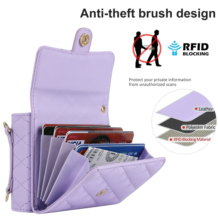 For Huawei P50 Pocket Rhombic Texture Card Bag PU Phone Case with Long Lanyard(Purple) - Huawei Cases by PMC TechLife | Online Shopping South Africa | PMC TechLife | Buy Now Pay Later Mobicred