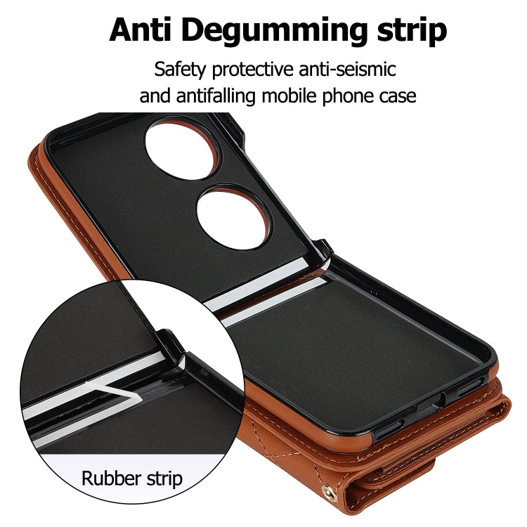 For Huawei P50 Pocket Rhombic Texture Card Bag PU Phone Case with Long Lanyard(Brown) - Huawei Cases by PMC TechLife | Online Shopping South Africa | PMC TechLife | Buy Now Pay Later Mobicred