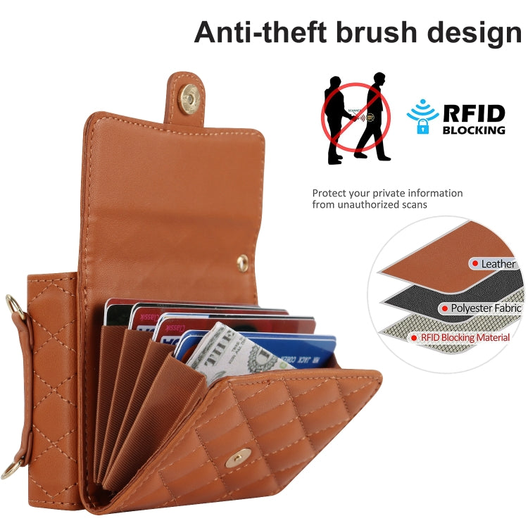 For Huawei P50 Pocket Rhombic Texture Card Bag PU Phone Case with Long Lanyard(Brown) - Huawei Cases by PMC TechLife | Online Shopping South Africa | PMC TechLife | Buy Now Pay Later Mobicred