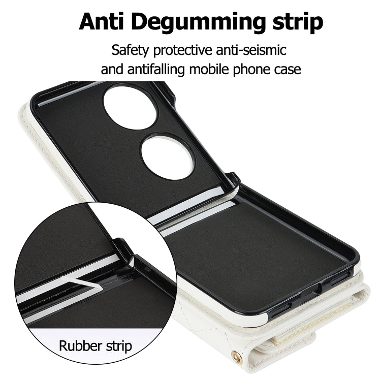 For Huawei P50 Pocket Rhombic Texture Card Bag PU Phone Case with Long Lanyard(White) - Huawei Cases by PMC TechLife | Online Shopping South Africa | PMC TechLife | Buy Now Pay Later Mobicred