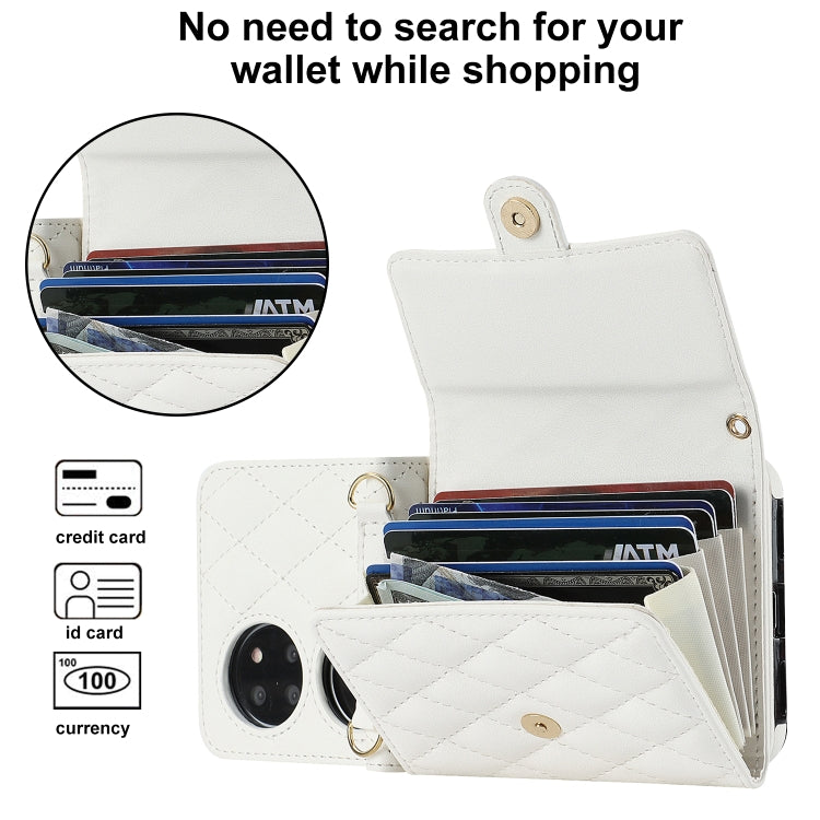 For Huawei P50 Pocket Rhombic Texture Card Bag PU Phone Case with Long Lanyard(White) - Huawei Cases by PMC TechLife | Online Shopping South Africa | PMC TechLife | Buy Now Pay Later Mobicred