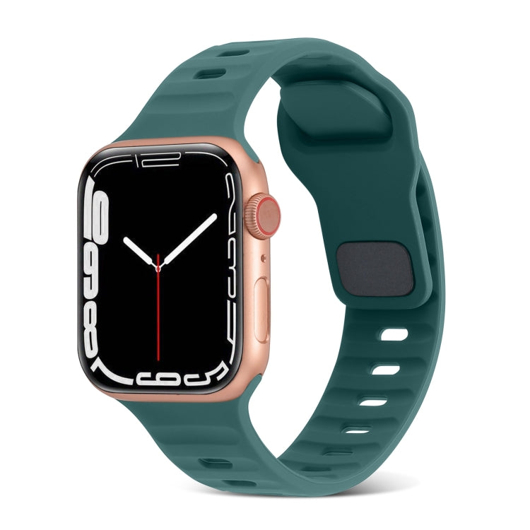 For Apple Watch Ultra 49mm Square Buckle Stripes Silicone Watch Band(Pine Green) - Watch Bands by PMC TechLife | Online Shopping South Africa | PMC TechLife