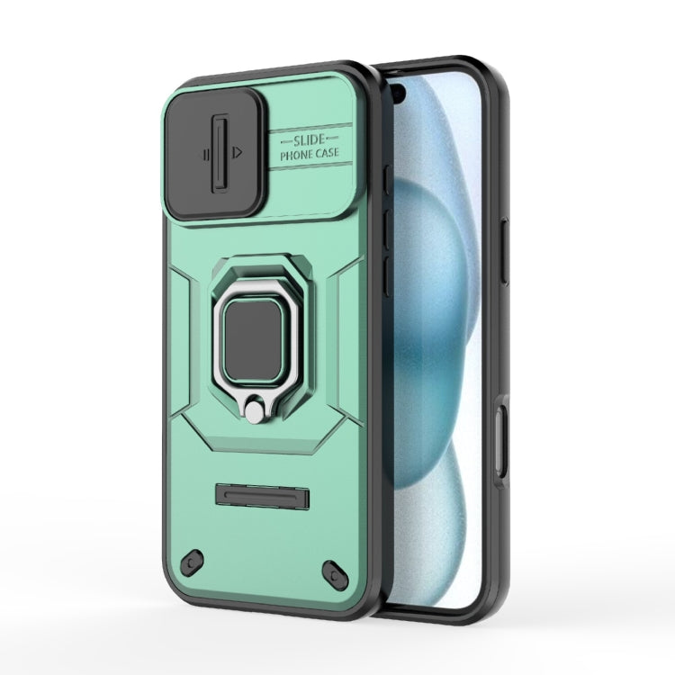 For iPhone 16 Plus Sliding Camshield TPU + PC Shockproof Phone Case with Holder(Green) - iPhone 16 Plus Cases by PMC TechLife | Online Shopping South Africa | PMC TechLife | Buy Now Pay Later Mobicred