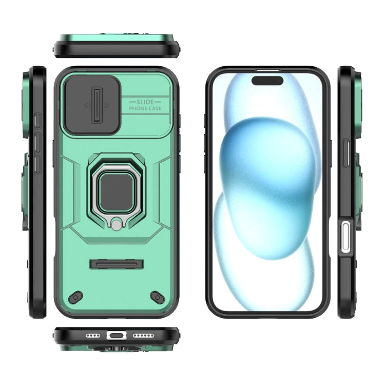 For iPhone 16 Plus Sliding Camshield TPU + PC Shockproof Phone Case with Holder(Green) - iPhone 16 Plus Cases by PMC TechLife | Online Shopping South Africa | PMC TechLife | Buy Now Pay Later Mobicred