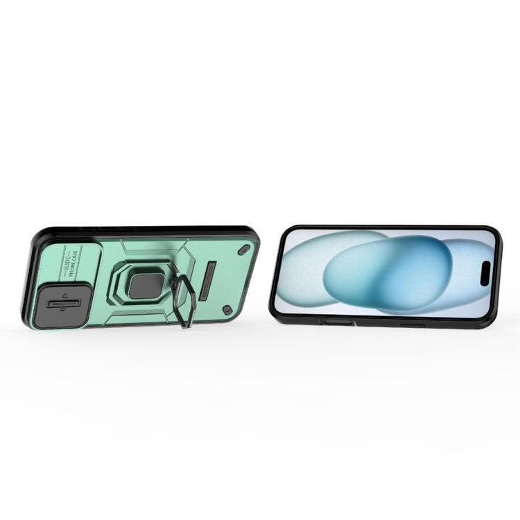 For iPhone 16 Plus Sliding Camshield TPU + PC Shockproof Phone Case with Holder(Green) - iPhone 16 Plus Cases by PMC TechLife | Online Shopping South Africa | PMC TechLife | Buy Now Pay Later Mobicred