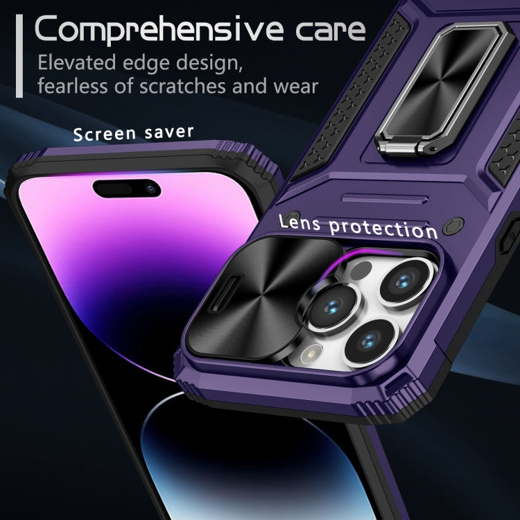 For iPhone 14 Pro Camshield Robot TPU Hybrid PC Phone Case(Purple) - iPhone 14 Pro Cases by PMC TechLife | Online Shopping South Africa | PMC TechLife
