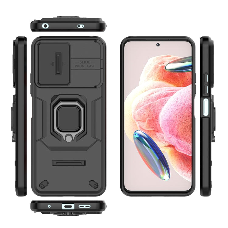 For Xiaomi Redmi Note 12 4G Global Sliding Camshield TPU + PC Shockproof Phone Case with Holder(Black) - Xiaomi Cases by PMC TechLife | Online Shopping South Africa | PMC TechLife | Buy Now Pay Later Mobicred