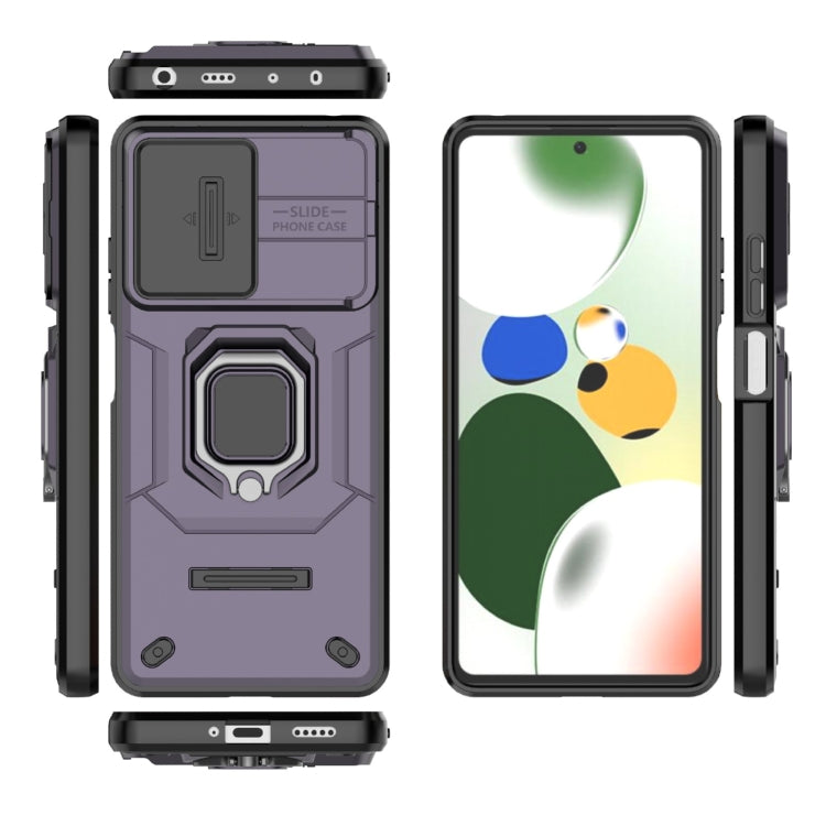 For Xiaomi Redmi Note 12 Pro 5G Global Sliding Camshield TPU + PC Shockproof Phone Case with Holder(Purple) - Xiaomi Cases by PMC TechLife | Online Shopping South Africa | PMC TechLife | Buy Now Pay Later Mobicred
