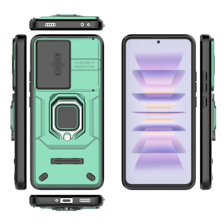 For Xiaomi Redmi K60 5G Sliding Camshield TPU + PC Shockproof Phone Case with Holder(Green) - Xiaomi Cases by PMC TechLife | Online Shopping South Africa | PMC TechLife | Buy Now Pay Later Mobicred