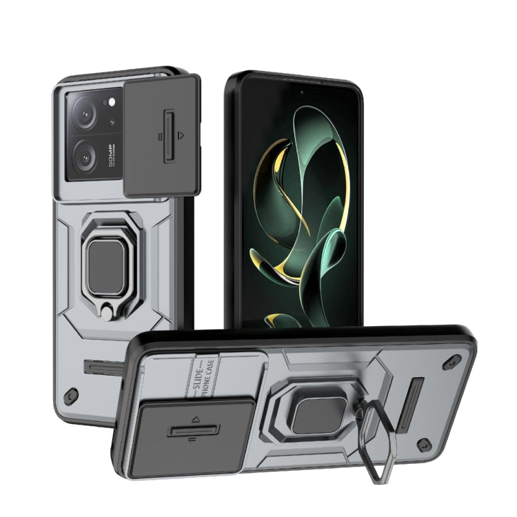 For Xiaomi Redmi K60 Ultra 5G Sliding Camshield TPU + PC Shockproof Phone Case with Holder(Grey) - Xiaomi Cases by PMC TechLife | Online Shopping South Africa | PMC TechLife | Buy Now Pay Later Mobicred