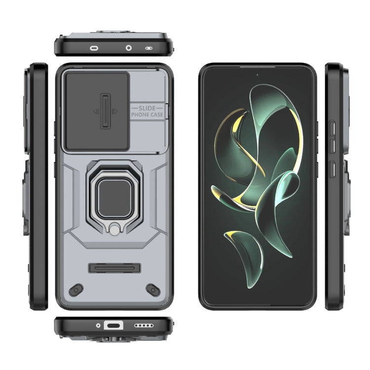 For Xiaomi Redmi K60 Ultra 5G Sliding Camshield TPU + PC Shockproof Phone Case with Holder(Grey) - Xiaomi Cases by PMC TechLife | Online Shopping South Africa | PMC TechLife | Buy Now Pay Later Mobicred