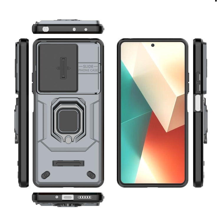 For Xiaomi Redmi Note 13 5G Sliding Camshield TPU + PC Shockproof Phone Case with Holder(Grey) - Note 13 Cases by PMC TechLife | Online Shopping South Africa | PMC TechLife | Buy Now Pay Later Mobicred