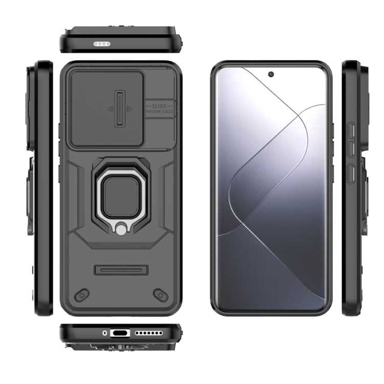 For Xiaomi 14 Pro 5G Sliding Camshield TPU + PC Shockproof Phone Case with Holder(Black) - 14 Pro Cases by PMC TechLife | Online Shopping South Africa | PMC TechLife | Buy Now Pay Later Mobicred