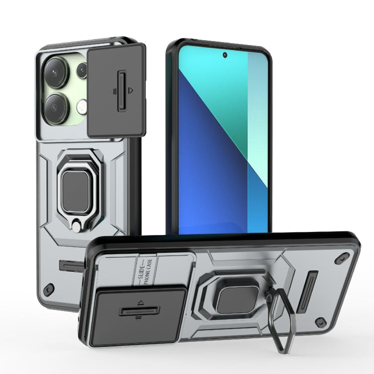 For Xiaomi Redmi Note 13 4G Global Sliding Camshield TPU + PC Shockproof Phone Case with Holder(Grey) - Note 13 Cases by PMC TechLife | Online Shopping South Africa | PMC TechLife | Buy Now Pay Later Mobicred
