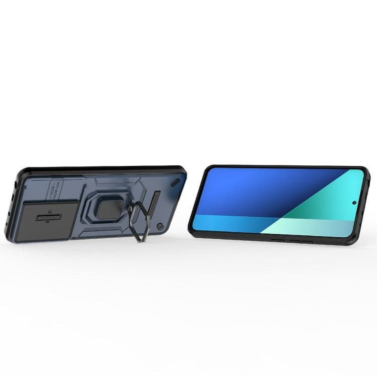 For Xiaomi Redmi Note 13 4G Global Sliding Camshield TPU + PC Shockproof Phone Case with Holder(Blue) - Note 13 Cases by PMC TechLife | Online Shopping South Africa | PMC TechLife | Buy Now Pay Later Mobicred