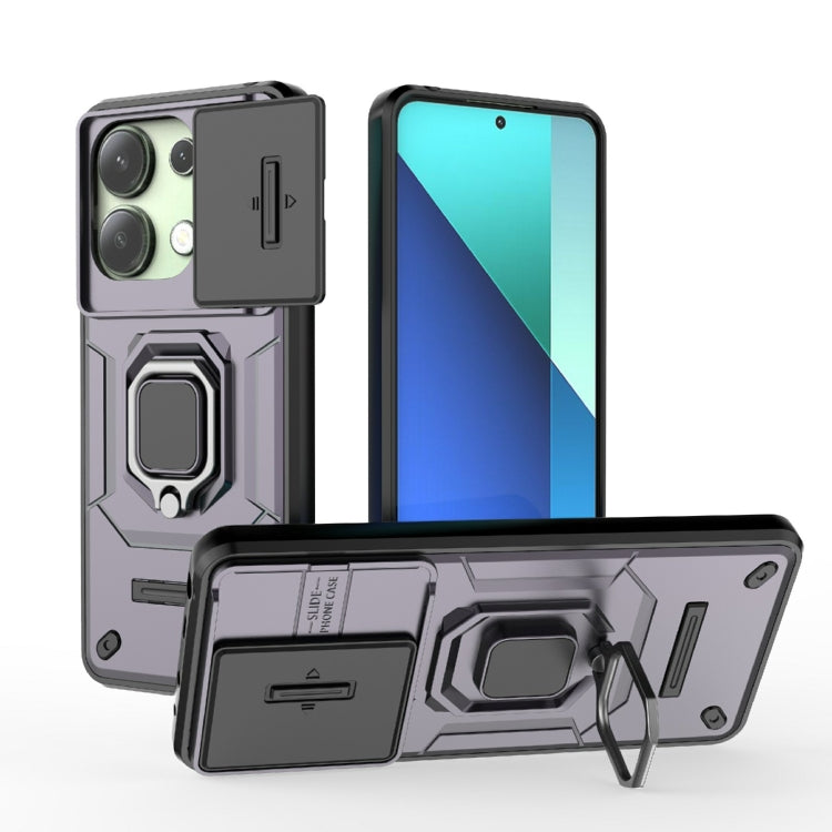 For Xiaomi Redmi Note 13 4G Global Sliding Camshield TPU + PC Shockproof Phone Case with Holder(Purple) - Note 13 Cases by PMC TechLife | Online Shopping South Africa | PMC TechLife | Buy Now Pay Later Mobicred
