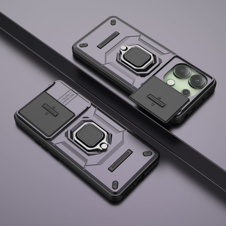 For Xiaomi Redmi Note 13 4G Global Sliding Camshield TPU + PC Shockproof Phone Case with Holder(Purple) - Note 13 Cases by PMC TechLife | Online Shopping South Africa | PMC TechLife | Buy Now Pay Later Mobicred